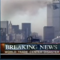 Twin towers burning