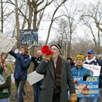 People marching for climate change in a park