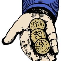 Hand with three coins