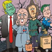 The four presidential candidates in a cartoon 