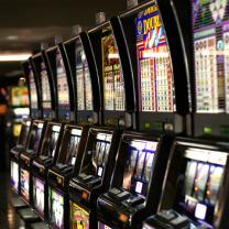 Row of flashy video slot machines