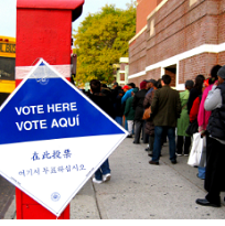 People standing in line to vote