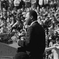 King speaking to a crowd