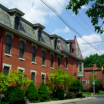 Row of brick apartments